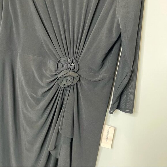 Jones Studio Womens Size 16 Black Mesh Chest Sheath Dress NEW Rosette 3/4 Sleeve - Picture 4 of 11